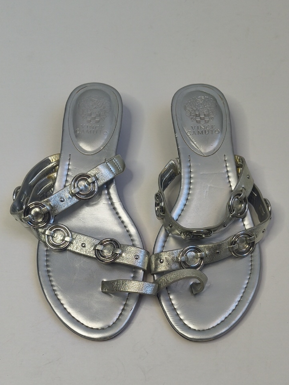 Vince Camuto Silver Metallic Ring-Accent Toe-Loop Sandals